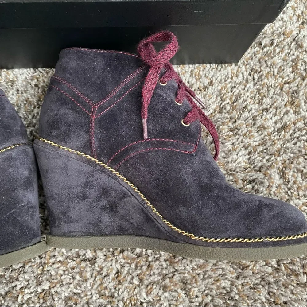 Chanel Lace Up Suede Calfskin Chain Wedge Booties - Picture 7 of 14